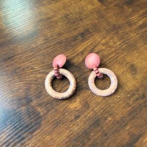 Vintage 1980s Wooden Geometric Art Earrings